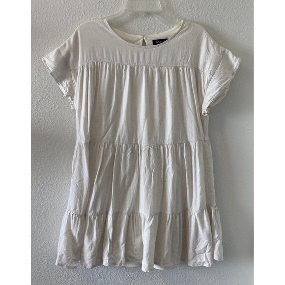 Roolee Dresses & Skirts - Roolee Babydoll Dress Size XS Tiered Mini Dress Beige Short Sleeve Cottagecore